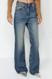 Kadın Moda Şık Kot Pantolon Geniş Paça Uzun Boy Denim Yüksek Bel Jeans