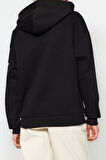 Kadın Moda Bol Kapüşonlu Düşük Kol Uzun Kalın İçi Polarlı Uzay Baskılı Geniş Kesim Örme Sweatshirt