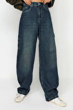 Kadın Moda Şık Kot Pantolon Boru Paça Regular Boy Denim Kahverengi Bol Kesim Yüksek Bel Jeans