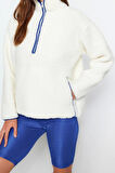 Kadın Moda Şık Regular Dik Yaka Düşük Kol Regular Peluş Örme Spor Sweatshirt