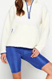 Kadın Moda Şık Regular Dik Yaka Düşük Kol Regular Peluş Örme Spor Sweatshirt