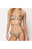 Yeni Animal Üçgen Normal Bel Brazilian Üçgen Bağlamalı High Leg Regular Bikini Takımı