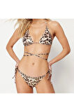 Yeni Animal Üçgen Normal Bel Brazilian Üçgen Bağlamalı High Leg Regular Bikini Takımı