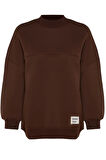 Kadın Tesettür Moda Oversize Bisiklet Yaka Standart Kol Regular Örme İçi Polarlı Tüylü Sweatshirt