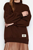 Kadın Tesettür Moda Oversize Bisiklet Yaka Standart Kol Regular Örme İçi Polarlı Tüylü Sweatshirt