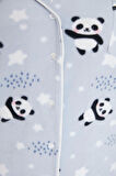 Büyük Beden Kadın Polyester Gömlek Yaka Uzun Kol Gömlek Yaka Panda Desenli Örme Pijama Takımı