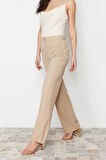 Kadın Yeni Moda Boru Paça Uzun Boy Dokuma Düz Kesim Yüksek Bel Nervür Dikişli Pantolon