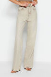 Kadın Moda Şık Kot Pantolon Geniş Paça Uzun Boy Denim Bej Soluk Vintage Normal Bel Jeans