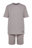 Erkek Pamuklu Bisiklet Yaka Kısa Kol Regular Fit Dokulu Örme Şortlu Pijama Takımı
