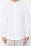 Erkek Moda Uzun Kol Dokuma Beyaz Regular Fit Hakim Yaka Nakış Detaylı %100 Pamuk Gömlek