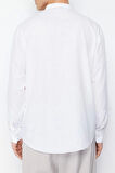 Erkek Moda Uzun Kol Dokuma Beyaz Regular Fit Hakim Yaka Nakış Detaylı %100 Pamuk Gömlek