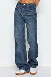 Kadın Moda Şık Kot Pantolon Geniş Paça Regular Boy Denim Mavi Soluk Vintage Yüksek Bel Jeans