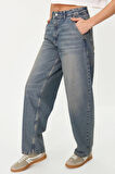 Kadın Moda Şık Kot Pantolon Geniş Paça Regular Boy Denim Düşük Bel Skater Jeans