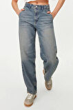 Kadın Moda Şık Kot Pantolon Geniş Paça Regular Boy Denim Düşük Bel Skater Jeans
