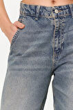 Kadın Moda Şık Kot Pantolon Geniş Paça Regular Boy Denim Düşük Bel Skater Jeans