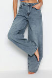 Kadın Moda Şık Kot Pantolon Boru Paça Regular Boy Denim Düşük Bel Skater Jeans