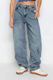 Kadın Moda Şık Kot Pantolon Boru Paça Regular Boy Denim Düşük Bel Skater Jeans