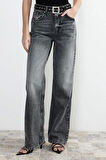 Kadın Moda Şık Kot Pantolon Boru Paça Regular Boy Denim Gri Yüksek Bel Jeans