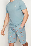 Erkek %100 Pamuk Bisiklet Yaka Kısa Kol Regular Fit Baskılı Örme Şortlu Yazlık Pijama Takımı