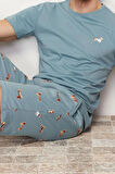 Erkek %100 Pamuk Bisiklet Yaka Kısa Kol Regular Fit Baskılı Örme Şortlu Yazlık Pijama Takımı