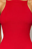 Yeni Slim Business Ribana Kaşkorse Örme Halter Yaka Kolsuz Kol Bodycone Midi Boy Elbise