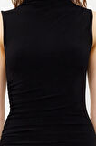 Yeni Slim Casual Günlük Kalın Sandy Örme Dik Yaka Kolsuz Kol Bodycone Maxi Boy Elbise
