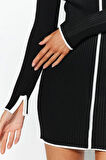 Yeni Slim Casual Günlük Fitilli Triko Dik Yaka Uzun Kol Bodycone Mini Boy Elbise