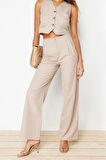 Kadın Yeni Moda Geniş Paça Uzun Boy Dokuma Wide Leg Geniş Paça Çizgili Pantolon