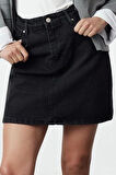 Kadın Moda Stil Mini Astarsız Denim Yüksek Bel Mini Denim Etek