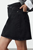 Kadın Moda Stil Mini Astarsız Denim Yüksek Bel Mini Denim Etek