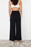 Kadın Yeni Moda Geniş Paça Regular Boy Örme Culotte Fit Kesik Detaylı Yüksek Bel Pantolon