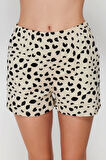 Kadın %100 Pamuk Gömlek Yaka Kısa Kol %100 Pamuk Leopar Desenli Örme Pijama Takımı