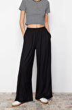 Kadın Yeni Moda Geniş Paça Regular Boy Örme Wide Leg Fitilli Esnek Örme Pantolon