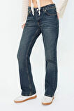 Kadın Moda Şık Kot Pantolon Boru Paça Regular Boy Denim Düşük Bel Straight Jeans
