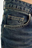 Kadın Moda Şık Kot Pantolon Boru Paça Regular Boy Denim Düşük Bel Straight Jeans