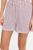Kadın %100 Pamuk Gömlek Yaka Kısa Kol %100 Pamuk Çizgili Örme Pijama Takımı