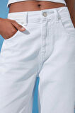 Kadın Moda Şık Kot Pantolon Geniş Paça Regular Boy Denim Beyaz Yüksek Bel Jeans
