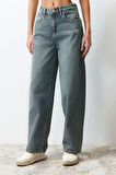 Kadın Moda Şık Kot Pantolon Geniş Paça Regular Boy Denim Mavi Soluk Vintage Düşük Bel