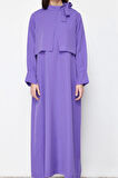 Kadın Moda Şık Tesettür Maxi Boy Boyundan Bağlamalı Regular Yakası Bağlama Detaylı Dokuma Elbise