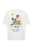 Yeni Sezon Rahat %100 Pamuk Bisiklet Yaka Kısa Kol Manzara Desenli Günlük T-Shirt