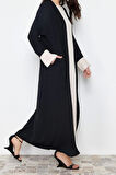 Kadın Moda Şık Regular Boy Uzun Kollu Renk Bloklu Aerobin Ferace Abaya & Elbise 2li Dokuma Takım