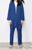 Kadın Moda Şık Regular Boy Oversize Dokulu Bürümcük Örme Kimono Pantolon Alt-Üst Takım