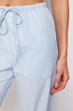 Kadın Moda Şık Kot Pantolon Geniş Paça Regular Boy Denim Beli Lastikli Chambre Yüksek Bel Jeans