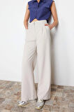 Kadın Yeni Moda Geniş Paça Uzun Boy Dokuma Yüksek Bel Wide Leg Geniş Paça Pilili Pantolon