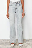 Kadın Moda Şık Kot Pantolon Geniş Paça Uzun Boy Denim Soluk Vintage Yüksek Bel Jeans