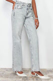 Kadın Moda Şık Kot Pantolon Geniş Paça Uzun Boy Denim Soluk Vintage Yüksek Bel Jeans