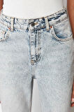 Kadın Moda Şık Kot Pantolon Geniş Paça Uzun Boy Denim Soluk Vintage Yüksek Bel Jeans