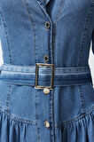 Kadın Moda Şık Maxi Boy Gömlek Yaka Oversize Kemerli Denim Elbise