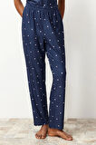 Kadın Polyester Gömlek Yaka Kısa Kol Kalpli Örme Pijama Takımı