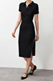 Yeni Fit Casual Günlük Bürümcük Örme Bisiklet Yaka Kısa Kol Basic Maxi Boy Elbise